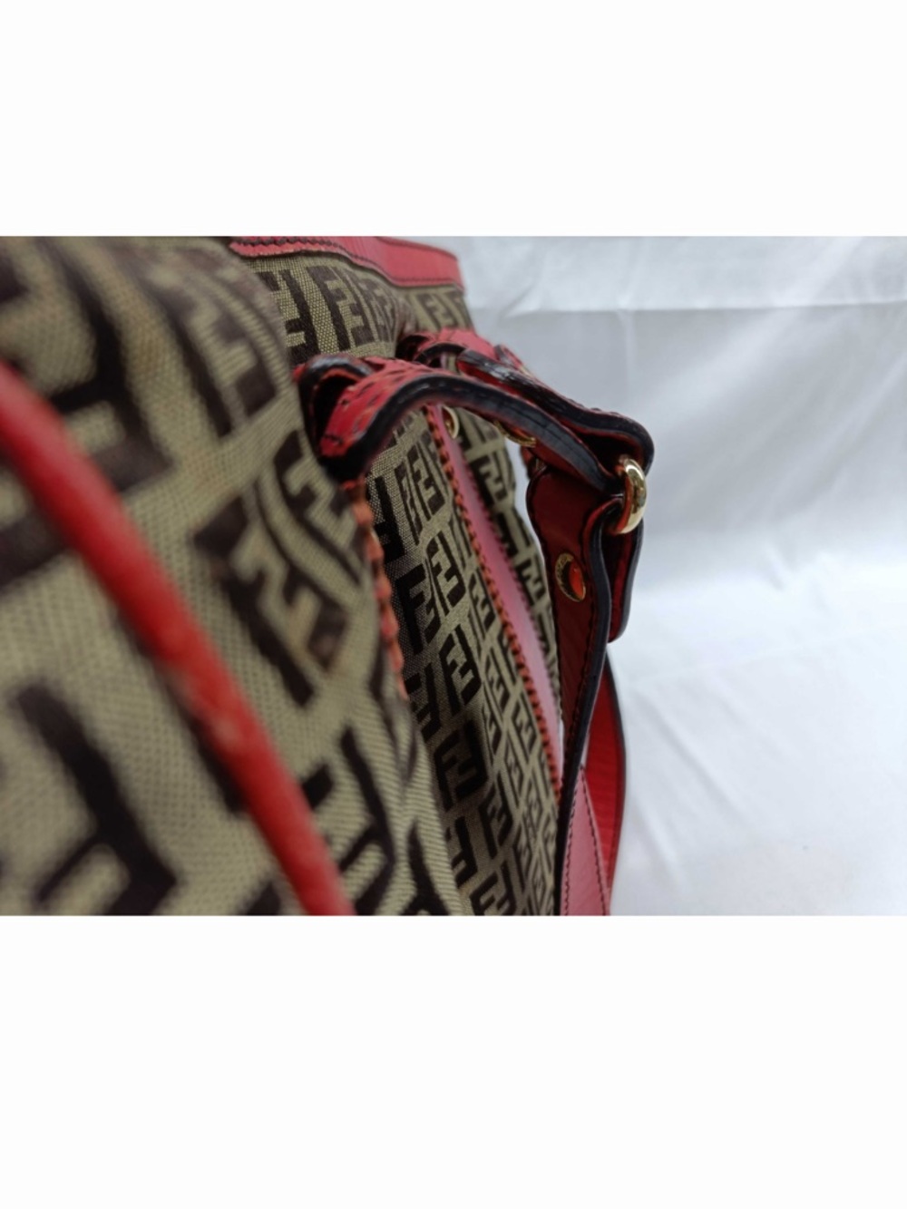 Fendi Brown FF Logo Canvas Tote with Red Leather Trim - Picture 6 of 10